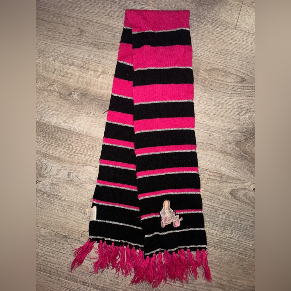 Y2K iCarly Pink and black striped scarf with fringe